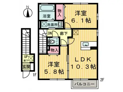 プランドールS(2LDK/2階)の間取り写真