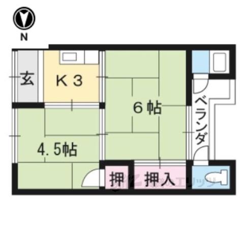 第二日の出荘(2K/2階)の間取り写真