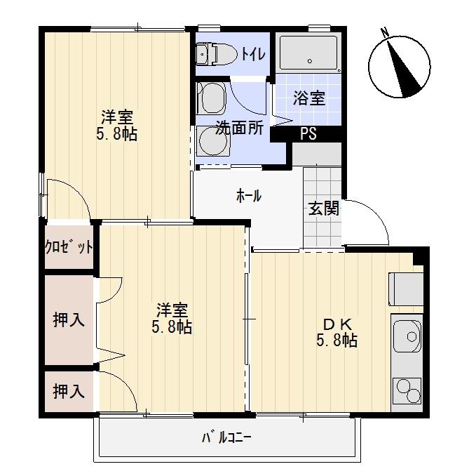 ボーネンB棟(2DK/1階)の間取り写真