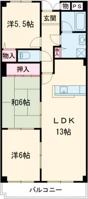 フェルザ南茨木(3LDK/1階)の間取り写真