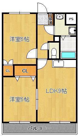 サンローゼ楠橋南(2LDK/3階)の間取り写真