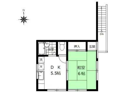 コーポカトレア(1DK/2階)の間取り写真