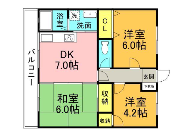 ベージュ278(3DK/3階)の間取り写真