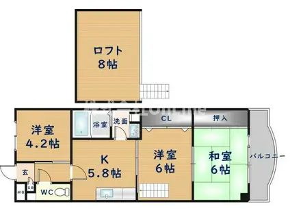 リフレ川西(3K/2階)の間取り写真