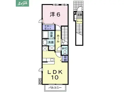 トゥルーランド錦C(1LDK/2階)の間取り写真