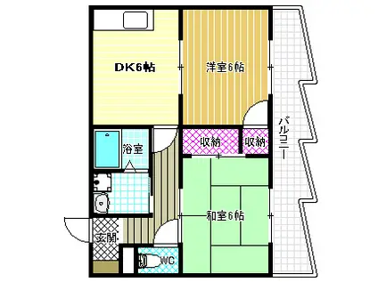 近鉄長野線 喜志駅 徒歩2分 5階建 築35年(2DK/2階)の間取り写真