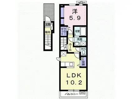 フォンテーヌS V(1LDK/2階)の間取り写真