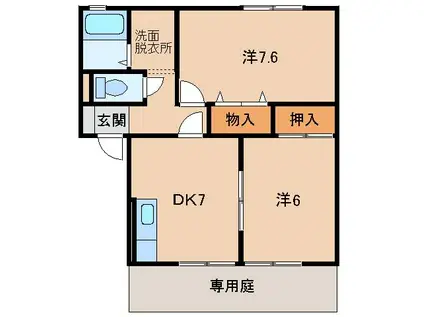 グリーンフル今中(2DK/1階)の間取り写真