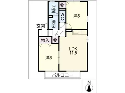 シェモア白山(2LDK/2階)の間取り写真