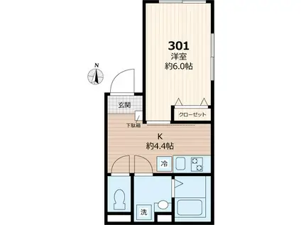 ヒルサイド沼袋(1K/3階)の間取り写真