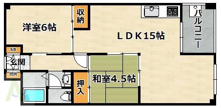 夢野ハイタウン1号棟(2LDK/4階)の間取り写真