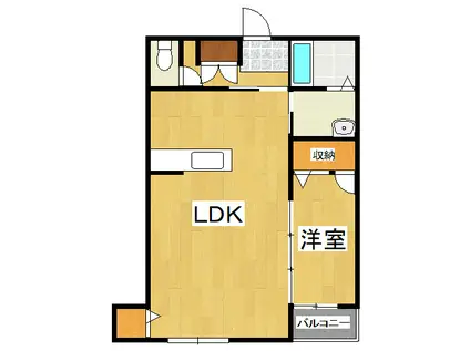 ラ・ヴィータ高屋 六番館(1LDK/2階)の間取り写真