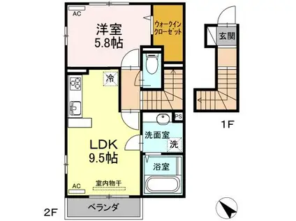 メゾンド・ケニー(1LDK/2階)の間取り写真