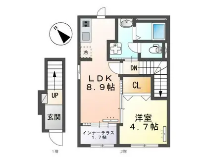 沼津市大諏訪アパート(1LDK/2階)の間取り写真
