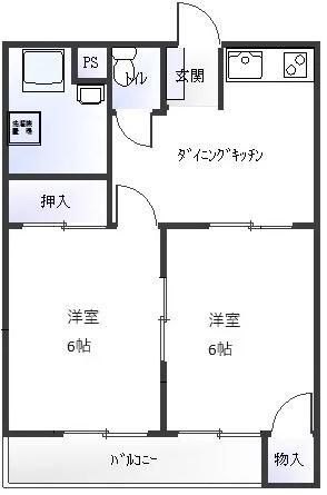 マルタカコーポ(2DK/2階)の間取り写真