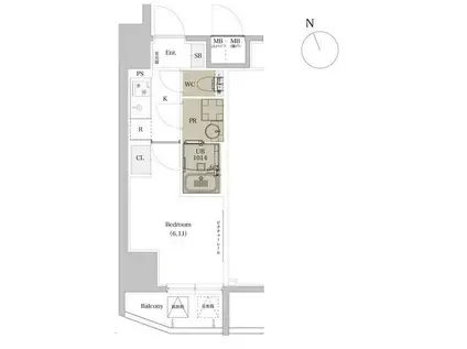 エスタート品川戸越II(1K/8階)の間取り写真