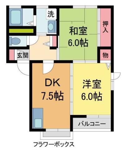 センターフィールド宝塚I(2DK/1階)の間取り写真