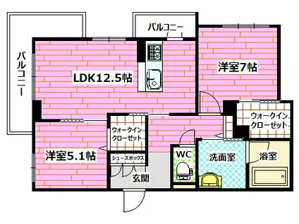 メゾン府中南(2LDK/3階)の間取り写真