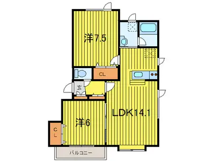 カームハウスI(2LDK/1階)の間取り写真