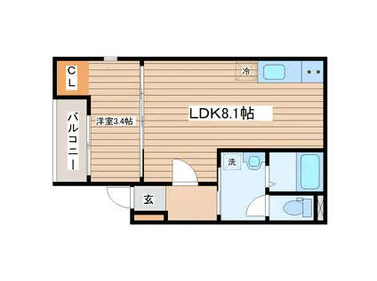 AZUL八木山II(1LDK/1階)の間取り写真