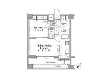 ワンルーフフラット月島(1LDK/7階)の間取り写真
