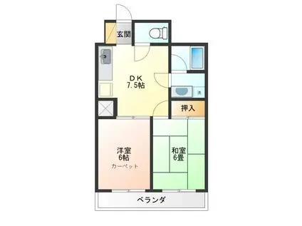 リベルティアネックス芝嵜ビル(2DK/3階)の間取り写真