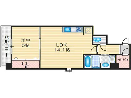 DRAW上本町(1LDK/14階)の間取り写真