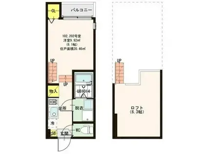 ハーモニーテラス和白IX(1K/1階)の間取り写真