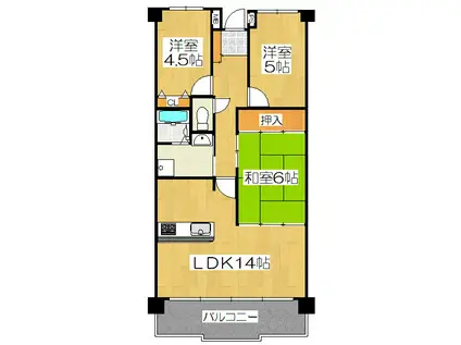 グラン・コート山科音羽(3LDK/6階)の間取り写真