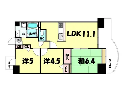 ベルレコルテ浜辺(3LDK/7階)の間取り写真