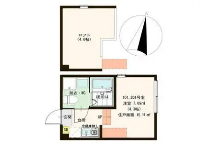 ハーモニーテラス中川(ワンルーム/2階)の間取り写真