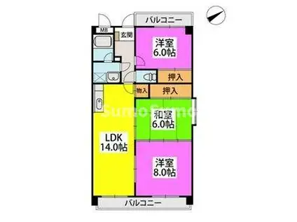 ベイシック塩原(3LDK/6階)の間取り写真