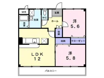 パークスクエア牧の原(2LDK/3階)の間取り写真