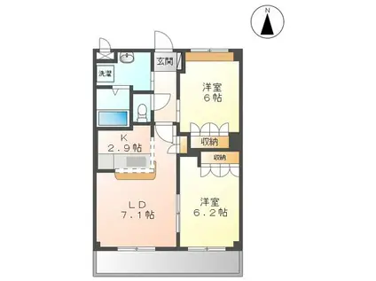 コンフォルト鳳麟(2LDK/2階)の間取り写真