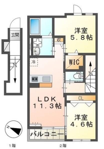 SOLEIL(2LDK/2階)の間取り写真