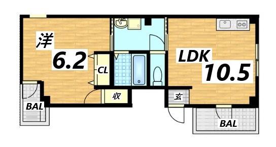 プランドール姫路(1LDK/2階)の間取り写真