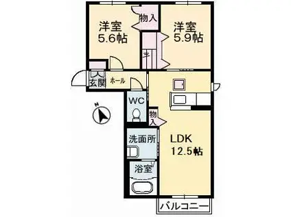 シャーメゾン光(2LDK/1階)の間取り写真