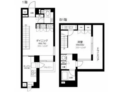 フィーノ渋谷(1DK/B1階)の間取り写真