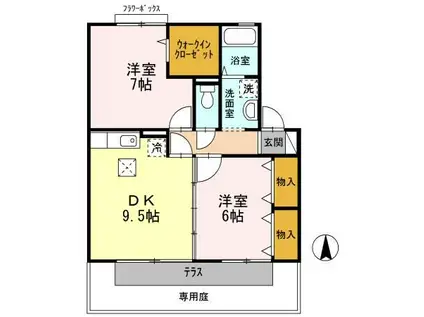 コートラフィーネ(2DK/1階)の間取り写真