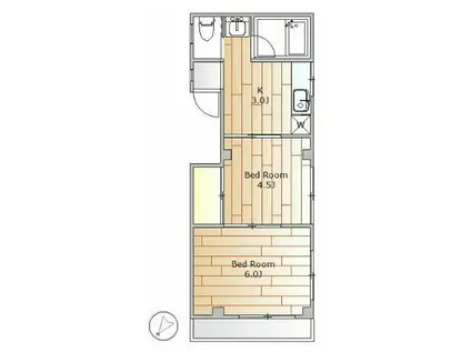 目黒ヤマトヤハイツ(2K/3階)の間取り写真