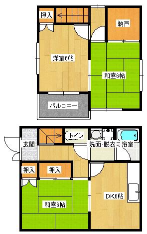 JR山陽本線 福山駅 徒歩55分 2階建 築26年(3SDK/1階)の間取り写真