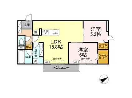 トリシア大慈寺町 B(2LDK/3階)の間取り写真