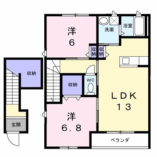 メゾンみやびC(2LDK/2階)の間取り写真