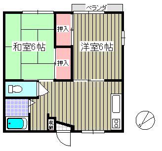 コーポやつるB棟(2DK/2階)の間取り写真