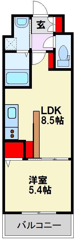 CAISSE 大橋(1LDK/5階)の間取り写真
