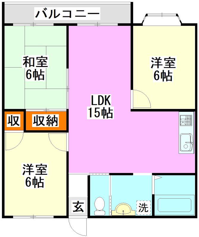 横田アパート(3LDK/1階)の間取り写真