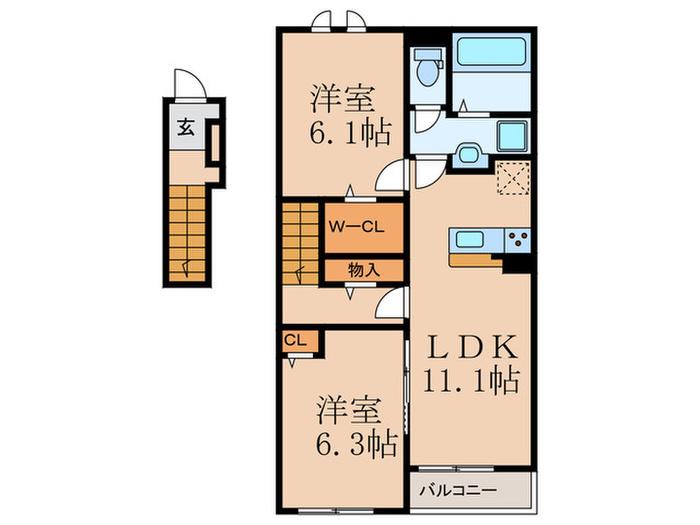 メゾン・ド・アン II(2LDK/2階)の間取り写真