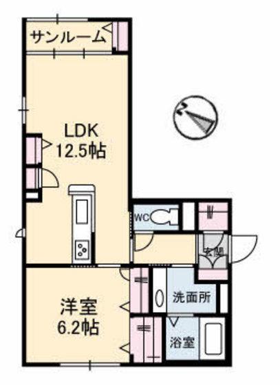 メゾンこころ B棟(1LDK/1階)の間取り写真