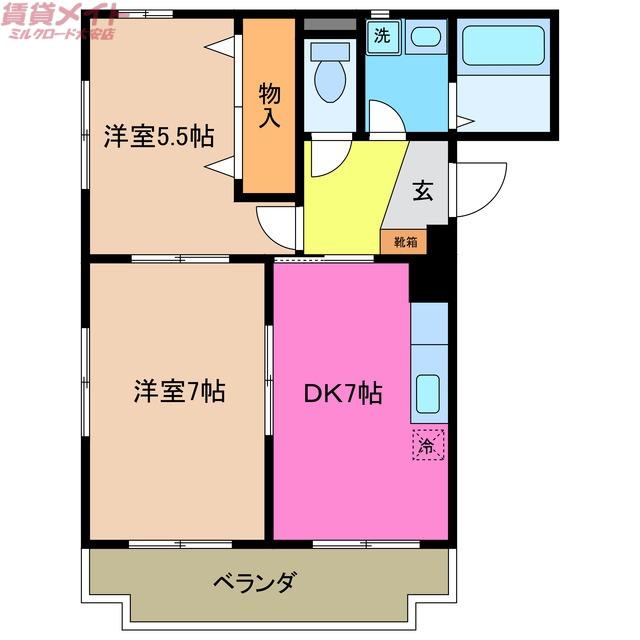 ボヌールシャトウ(2DK/1階)の間取り写真
