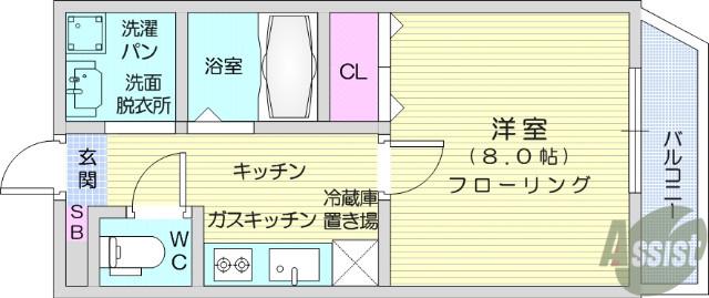 しゃとれきたやま(1K/2階)の間取り写真